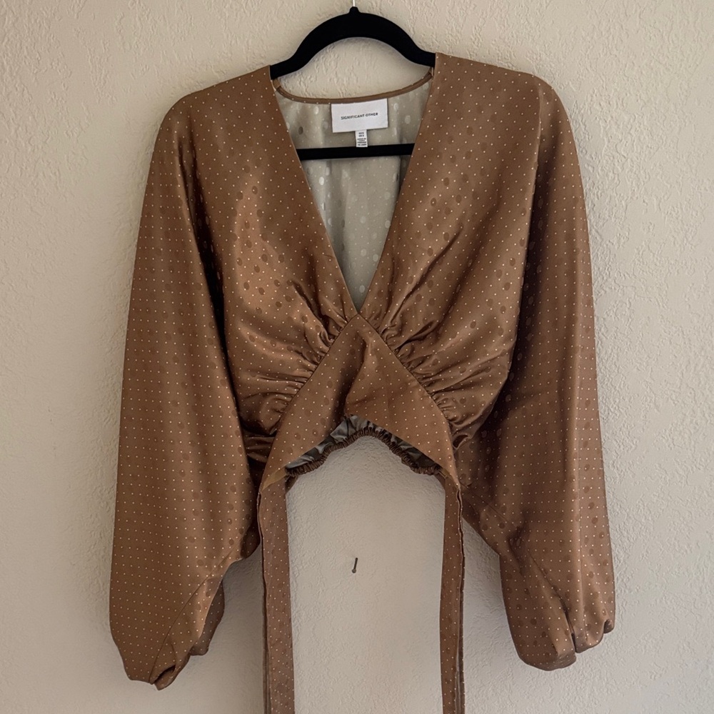 Brown Polka Dot Wrap Blouse